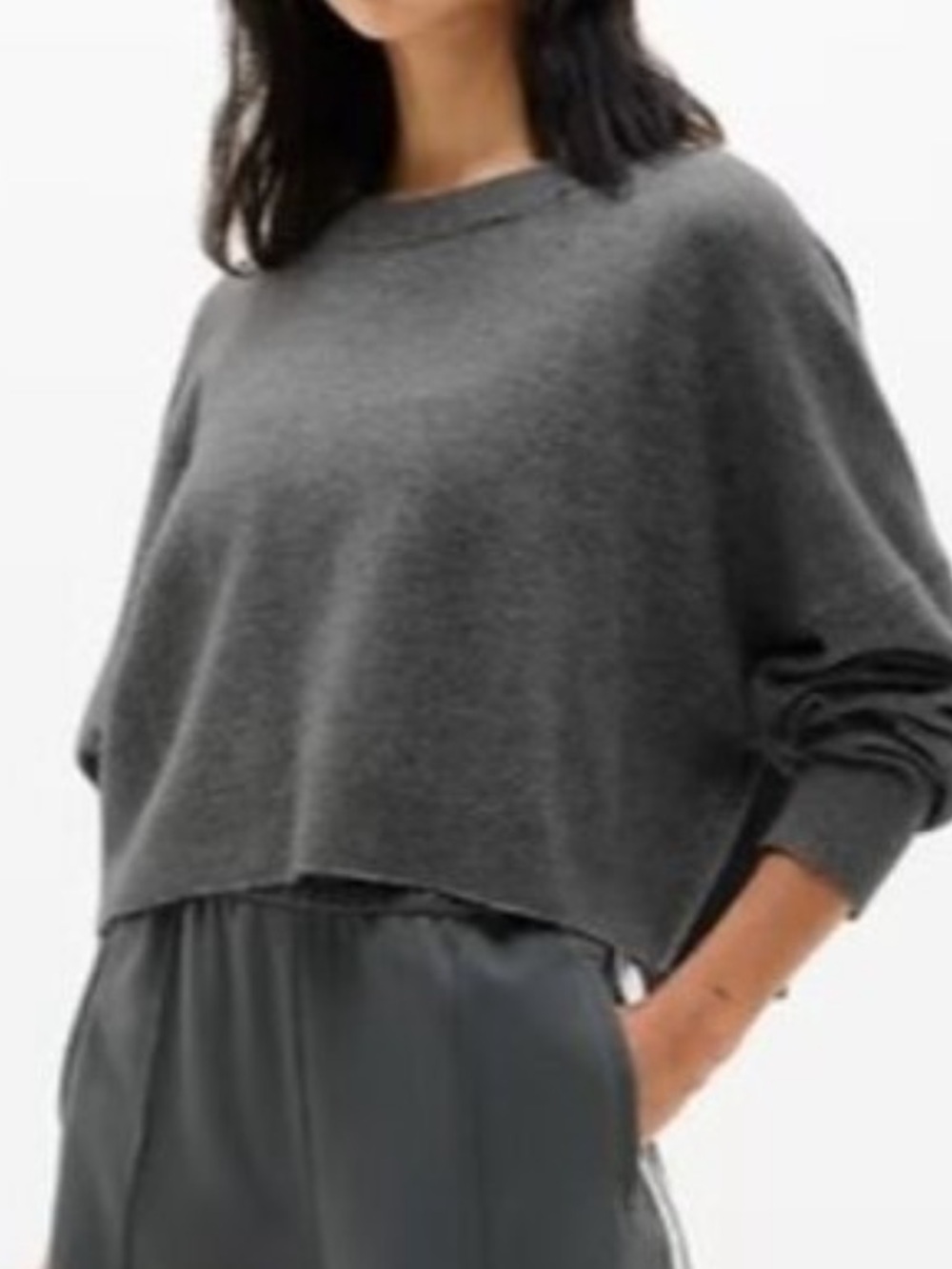 ATHLETA Luxe Wool & Cashmere Crop Cropped Sweater Grey Gray M Medium